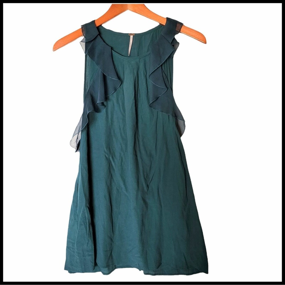 Free People Emerald Green Ruffle Mini Dress Size 0 Pockets